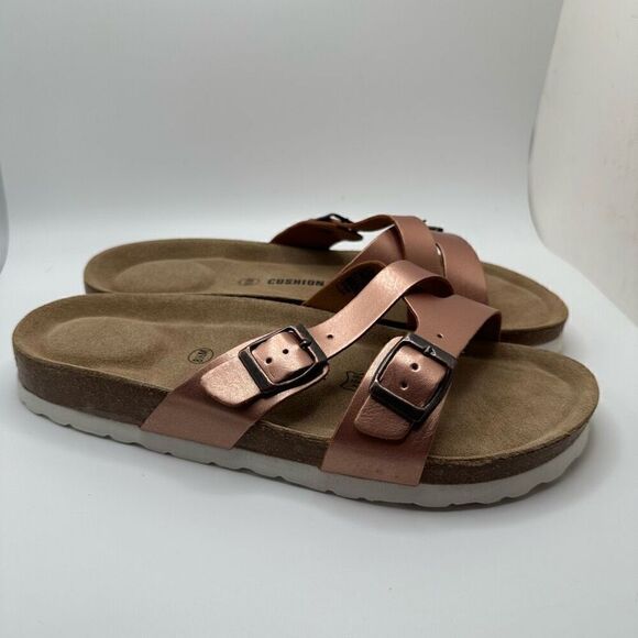 CUSHIONAIRE Women's Cork Footbed Sandal With +Comfort 8.5 ROSE GOLD - Picture 1 of 7